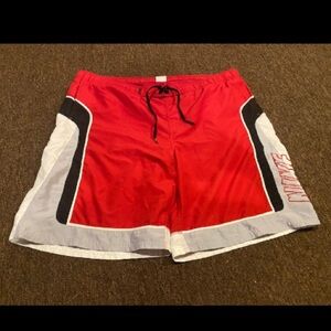 EUC Nike Swim Trunks Mens XL Red Pockets Board Shorts Lined Embroidered Swoosh